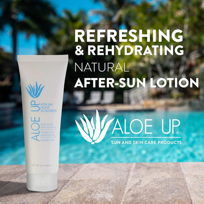 ALOE UP Spa Collection After Sun Light Moisturizer - Organic Hydrating After Sun Lotion With Aloe Vera Gel and Vitamin E - Reef Friendly - Mineral Oil Free - Peach-Apricot Fragrance - 4 Oz