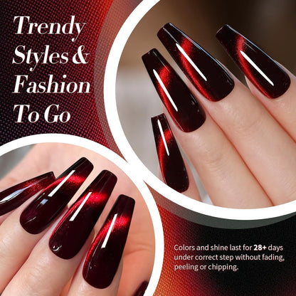 Born Pretty Cat Magnetic Eye Gel Nail Polish, Red Holographic Glitter Shiny Sparkle Crystal Gel Nail Polish Magnetic Nail Polish Salon DIY at Home 15mL