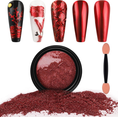 Artdone Chrome Nail Powder,Red Iridescent Aurora Powder Metallic Mirror Effect Pigment Pearlescent Mermaid Pigment Pearl Glitter Dust Kit, Nail Art Decoration, Resin Craft