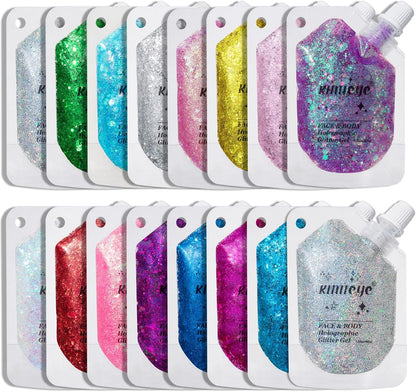 Holographic Face Glitter Gel Body Shimmer Makeup for for Hair, Face, Clavicle, Arm, Nail, Eyeshadow, Long Lasting Waterproof Mermaid Sequins Party Glitter for Rave Festival, 1.35oz (Metallic Pink #12)