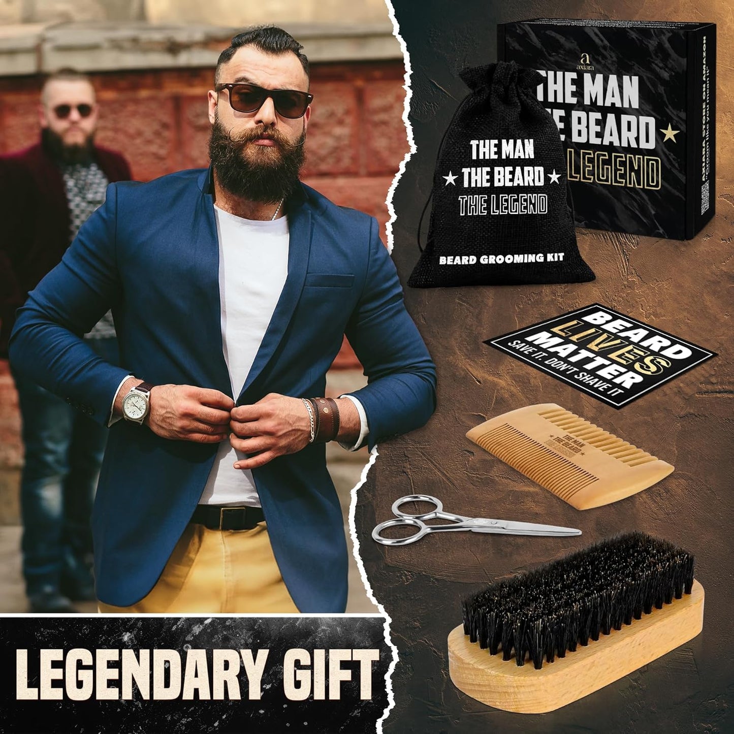 Gifts for Men - Beard Kit Grooming and Care with Brush, Comb, Scissors & Storage Bag - Anniversary Retirement Gifts for Men, Husband Birthday Gift Ideas