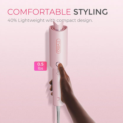 TYMO Automatic Rotating Curling Iron - TYMO CURLPRO Beach Waves Curling Wand, Portable Hair Curler, 500 Million Ionic, Dual Voltage & Lightweight for Travel, Ceramic Coating, 1 Inch, Pink