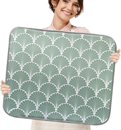 SHIYUE Dish Drying Mat for Kitchen Counter Super Absorbent Spring Kitchen Decor Microfiber Drying Matainers Rack Fast Pad Dish Drainer Mats(Green Shell Geometric,18''x24'')