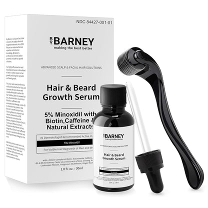 5% Minoxidil Hair and Beard Growth Serum - Natural Extracts, Biotin & Caffeine - Promotes Stronger, Thicker, Fuller Hair and Beard Growth - For Men and Women
