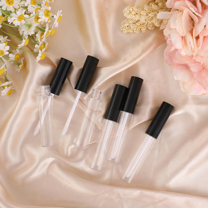 Molain 5PCS Empty Lip Gloss Tubes, 10ml Refillable Cosmetic Containers Bottles Lip Balm Bottles with Wand Concealer for Lipstick Samples, Lip Balms(Black tube cap)