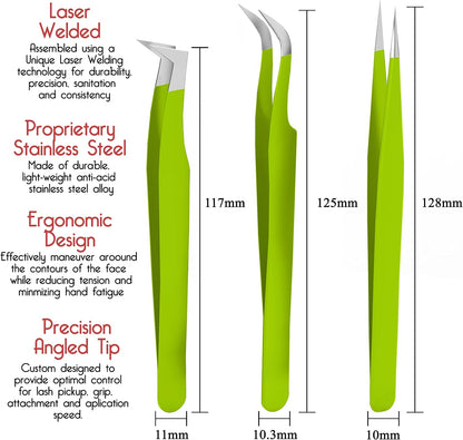 SIVOTE Lash Tweezers for Eyelash Extensions for Volume, Isolation & Classic Lashes, 3 Pack, Green