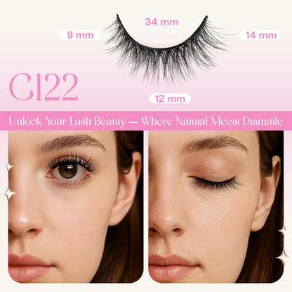 CALAILIS Self Adhesive Eyelashes 5 Pairs Natural Look Press On Lashes No Glue Need Eyelashes Reusable Cat Eye Wispy Self-adhesive False Lashes with Replacement Adhesive Strips (C122)