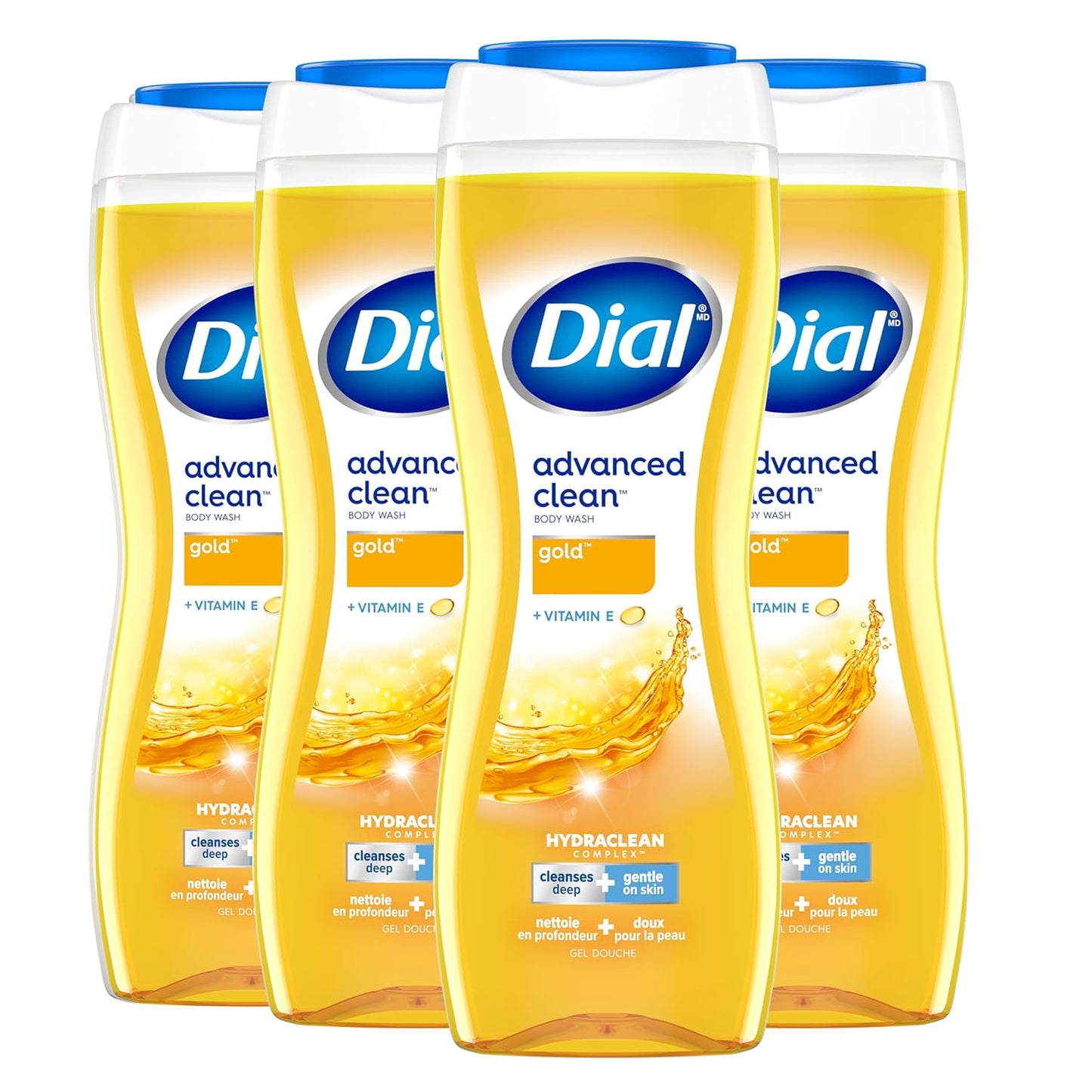 Dial Body Wash, Advanced Clean Gold, 16 Fl Oz, Pack of 4, Hydraclean Complex & Vitamin E, Gentle, Leaves Skin Feeling Nourished, Dermatologist-Tested, No Parabens & Sulfates