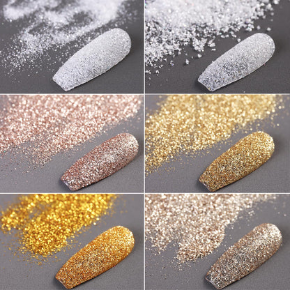 6 Colors Nail Glitter Set, White Gold Sugar Nail Glitter Candy Coat Powder, Sparkle Winter Sweater Design Manicure Decor
