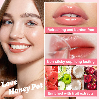 4 PCS Bee Lip Balm Lip Mask Honey Pot Lip Mask & Lip Scrub Set, Watermelon & Cherry & Coconut & Apple Lime Lip Mask Propolis Moisturizing Lip, Hydrating Prevention Dry and Cracked