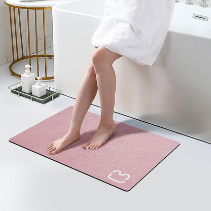 Diatomaceous Earth Bath Mat Rugs Quick Dry Super Absorbent Non Slip Rubber Bottom Thin Bathroom Mat Fit Under Door, Floor Rugs in Front of Bathtub,Shower Room,Sink,Washable, 15.7"x23.6", Blush Pink
