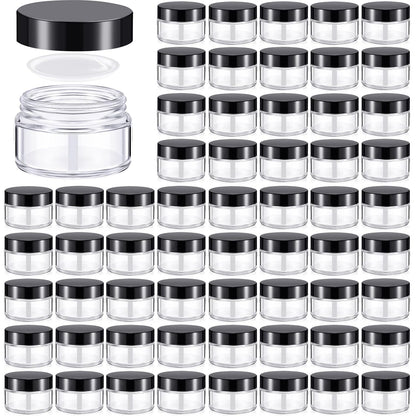 Domensi 100 Pcs 1 oz Glass Jars with Lids Bulk Round Glass Cosmetic Jars Lids 1 oz Small Travel Containers with Inner Liner for Lotions Powders Ointments Sample Cream(Clear, Black)
