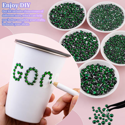 25000Pcs Resin Rhinestones for Crafting, Emerald Green 2-6mm Mixed Sizes Non Hotfix Flatback Gems, Bedazzling Crystal for DIY Crafts Clothing Tumblers Mugs Shoes Fabric Nail Art
