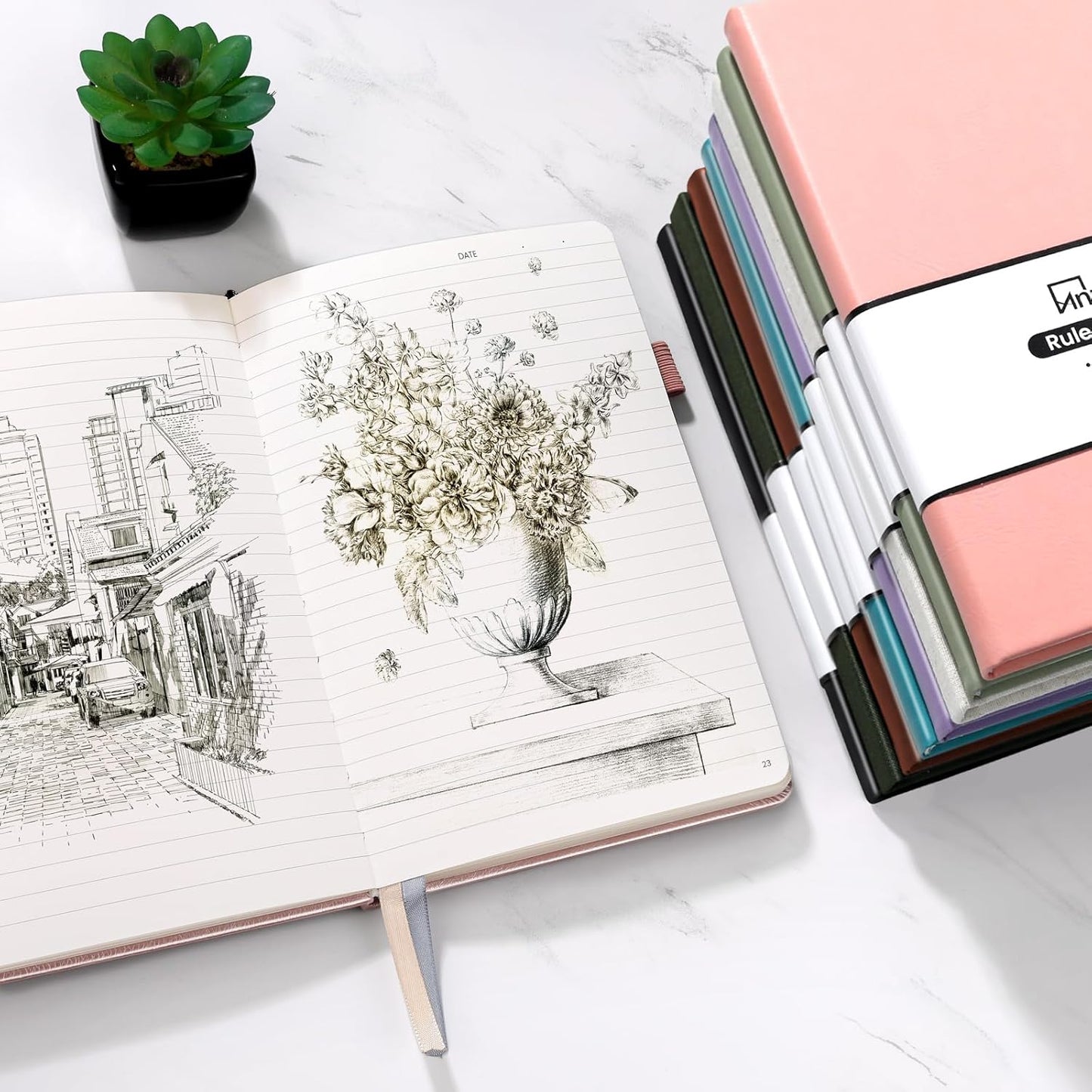 Annecy Lined Journal Notebook, Hardcover Numbered College Ruled Journal, Medium 5.5x 8.25, 160 Pages 100GSM Writing Paper, Purple