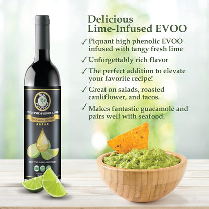 M.G. PAPPAS High Polyphenol Rich Lime Infused Olive Oil Extra Virgin - Polyphenol Lab Report 650mg/kg - Unfiltered Cold Pressed Greek EVOO - Award Winning - Cooking Lime Oil – 12.7 Oz 375ml