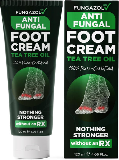 Foot Cream with Tea Tree Oil | Antifungal Cream to Soothes Cracked Heels, Dry Skin & Itchy Feet | Helps with Athlete’s Foot, Nail Fungus & Jock Itch | Relieves Itching & Burning | 4.05 fl oz