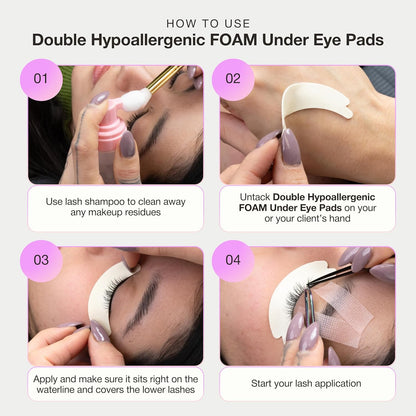 Curacoro Double Foam Eye Pads For Lash Extension, Hypoallergenic Eye Pads Lash Extension Supplies for Oily Skin & Sensitive Eyes, Soft Sticky Pads for Lash Perm Lamination, Lash Remover (46 Pads)