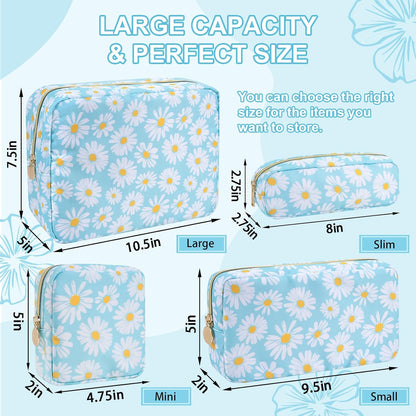 Waterproof Mini Floral Makeup Bag Pouch for Purse,Nylon Flower Cosmetic Travel Bag Small Preppy Toiletry Organizers Bag for Women Girl,Cute Zipper Pouch Coin Purse for Work(Mini Blue-Daisy)