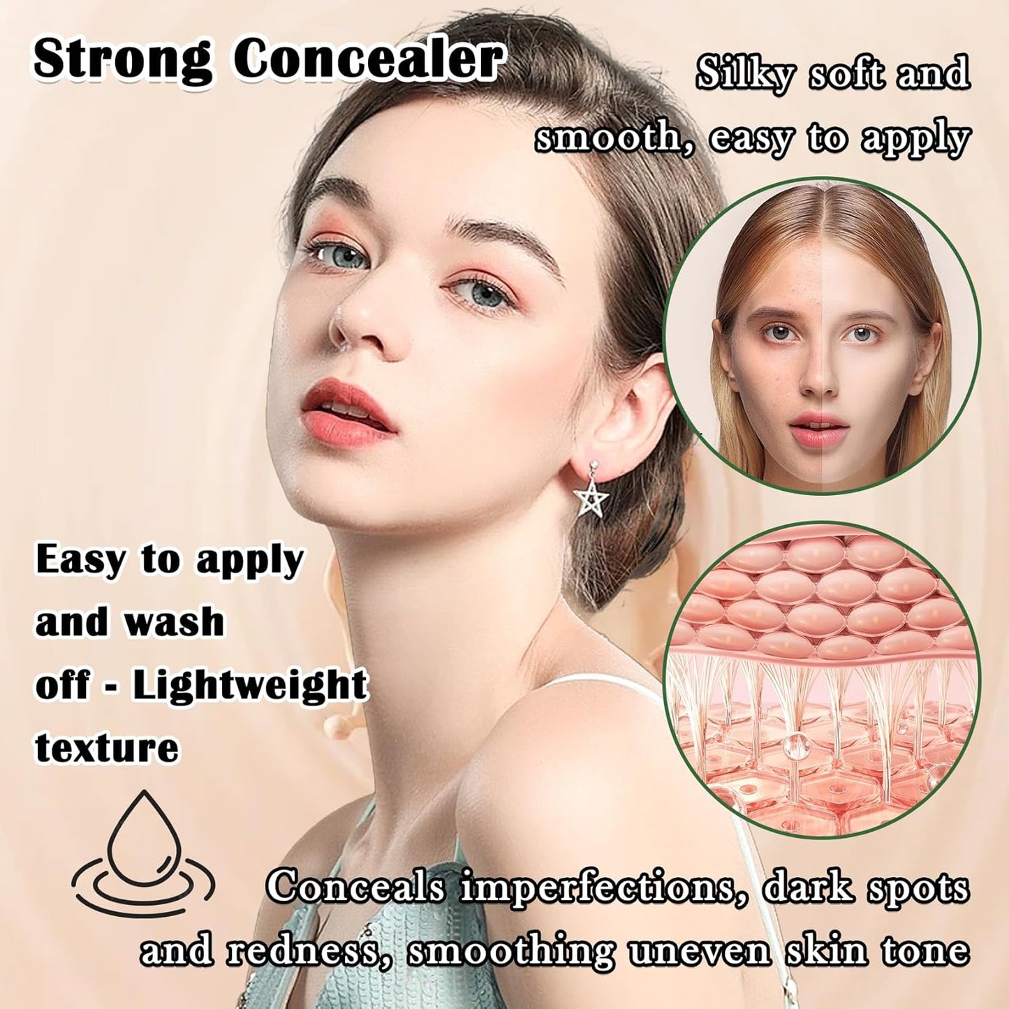 Air Cushion CC Cream Mushroom Head Foundation,Full Coverage Liquid Makeup Foundation,Oil Control Long Lasting Moisturizing BB Cream Foundation Makeup,Matte Concealer for All Skin Types(Ivory)