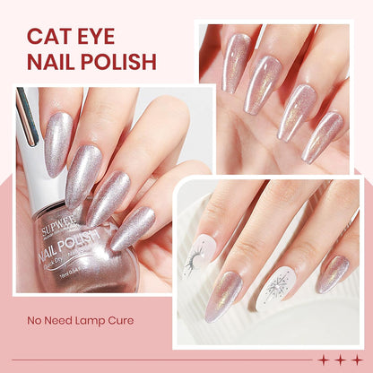 Coupled Pink Cat Eye Nail Polish Non Gel with Magnet Quick Dry Magnetic Nail Polish for Fingernail Air Drying Fast Lacquer Manicure Gift For Women Girls 16ml, 0.54fl oz