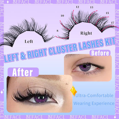 Natural Lash Clusters Wispy Cluster Eyelash Extensions Spiky Individual Lashes 8-17mm LC Curl Manga Eyelash Clusters with Lash Bond and Seal Soft Lashes Clusters Kit(132Pcs)