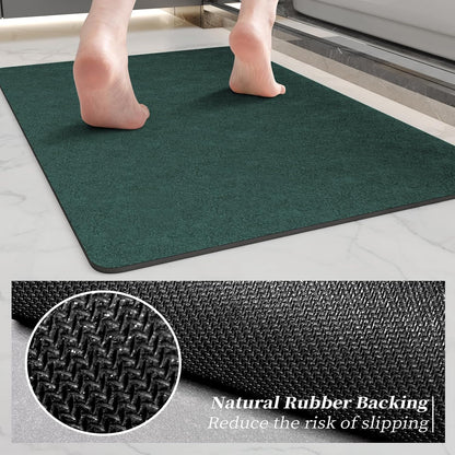 Bath Mat Rugs 32x17 - Diatomaceous Earth Bath Mat Quick Dry Absorbing Bathroom Rugs Rubber Non Slip Thin Bathroom Mat Fit Under Door, Bath Mat for Bathroom Floor, Tub and Shower, Sink, Dark Green