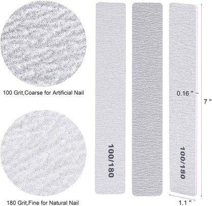 100 Pack Nail Files for Acrylic Nails 100/180 Grit Double Sides Emery Boards Professional Nail Buffering Files