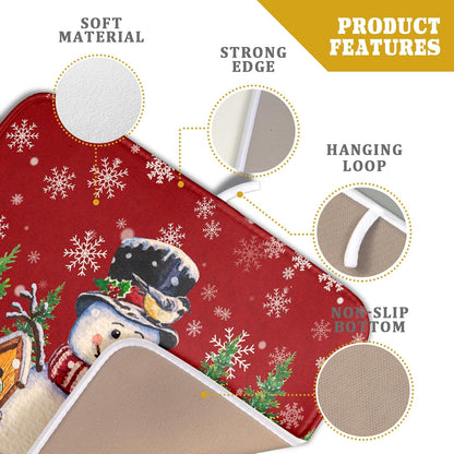 Winter Snowman Dish Drying Mat Red Bird Microfiber Dish Pad 16x18 Inch Absorbent Fast Dry Dishes Draining Mats Holiday Kitchen Accessories