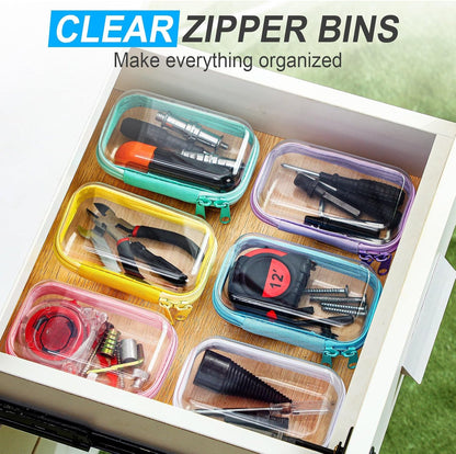 Sanwuta 6 Pcs Clear Hard Zipper Case Pencil Pouches Hard Plastic Zipper Pouches Makeup Bag Transparent Cases for Snacks Plastic Storage Organizer Box for Travel (Colorful,5 x 3 x 2 Inch)