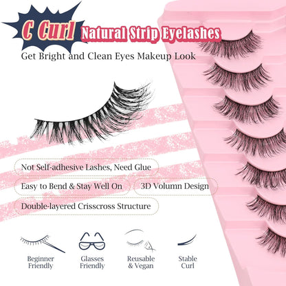 Natural Lashes Fake Eyelashes Pack C Curl Strip Lash 7 Pair Siligli
