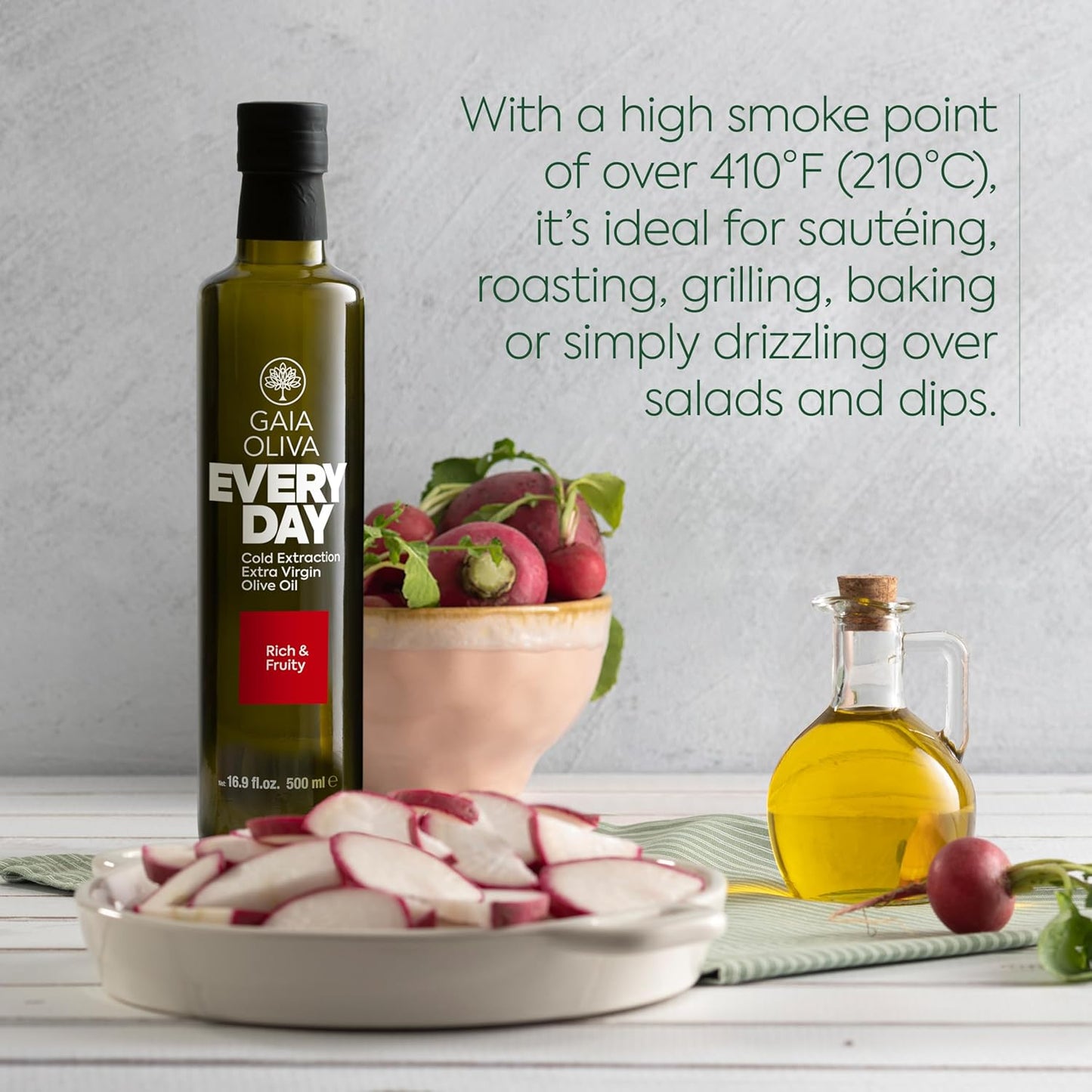 Gaia Oliva Everyday Extra Virgin Olive Oil – Cold Pressed, Unrefined, Single Estate, Trilye Olives, Low Acidity, Dark Glass Bottle, 100% Extra Virgin, Product of Turkey, New Harvest, Polyphenol-Rich, High Antioxidants
