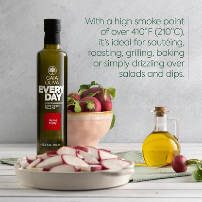 Gaia Oliva Everyday Extra Virgin Olive Oil – Cold Pressed, Unrefined, Single Estate, Trilye Olives, Low Acidity, Dark Glass Bottle, 100% Extra Virgin, Product of Turkey, New Harvest, Polyphenol-Rich, High Antioxidants