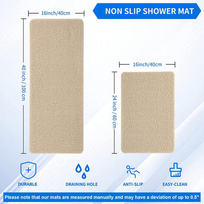 Non-Slip Shower Mat Bathtub Mat for Bath Tub,Anti Slip Bath Tub Mat,Floor Mat,Soft PVC Loofah Bathroom Mats,Foot Scrubber Mat,Quick Drying Easy Cleaning Mats for Wet Areas（40 * 16 Beige）