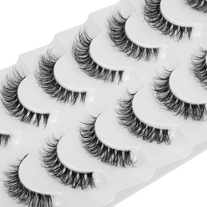 JIMIRE Demi-wispies Faux Mink Eyelashes with Clear Band Russian Strip Lashes Fluffy Natural Look Wispy Light 13MM Short False Eyelashes Invisible Small 3D Fake Lashs Pack 7 Pairs