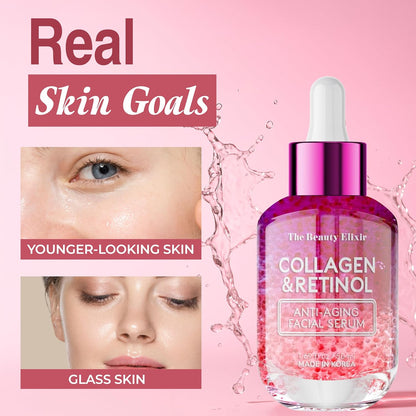 Collagen & Retinol Serum For Face - Ultra Hydrating, Restores, Smooths & Reduces Wrinkles - Dermatologist Tested, Natural Ingredients, Clean Beauty - Korean Skin Care - 1.69 Fl. Oz