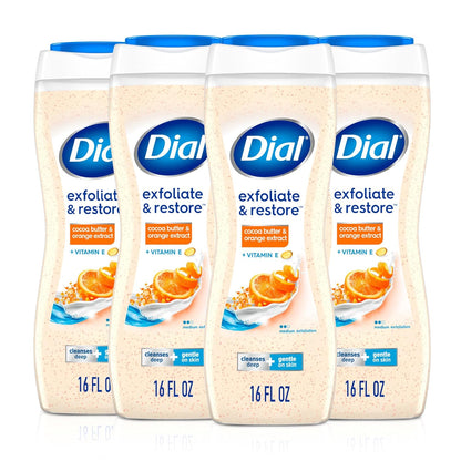 Dial Body Wash, Orange Peel & Cocoa Butter, 16 Fl Oz (Pack of 4)