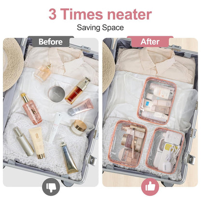 PACKISM Clear Makeup Bag - TSA Approved Toiletry Bag for Travel Size Toiletries, Travel Clear Toiletry Bag Quart Size Bag, Carry on Airport Airline Compliant Bag, Rose Pink(for age 12 or above)