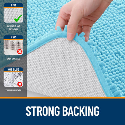 OLANLY Bathroom Rugs 47x24, Extra Soft Absorbent Chenille Bath Rugs, Rubber Backing Quick Dry, Machine Washable Bath Mats for Bathroom Floor, Tub and Shower, Home Decor Accessories, Sky Blue
