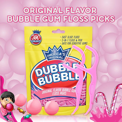 Flavored Floss Picks, 300 Count, Dental Floss Picks for Teeth with Fun Fruit Flavors, Flosser Picks for Adults and Children, | Bubble Gum Flavor