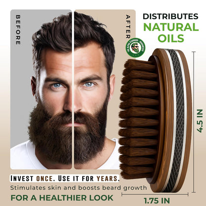 Premium Handmade 4.5" Boar Bristle Beard Brush for Men – Natural Walnut Wood & Non-Slip Rubber Grip – Men’s Grooming Brush for Short, Medium & Long Beards – Mustache & Beard Care Tool – Alpha Organics