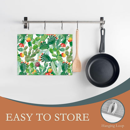 Green Cactus Dish Drying Mat, Tropical Plant Drying Rack Pad Countertop Dishes Ultra Absorbent Microfiber Kitchen Counter Mat for Coffee Countertop Decor 18x24 Inch