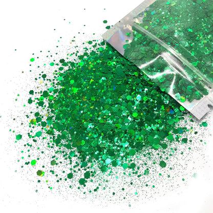 Green Body Glitter - 15g Chunky Holographic Face, Hair, Eye & Body Glitter Set for Women. Rave & Festival Accessories