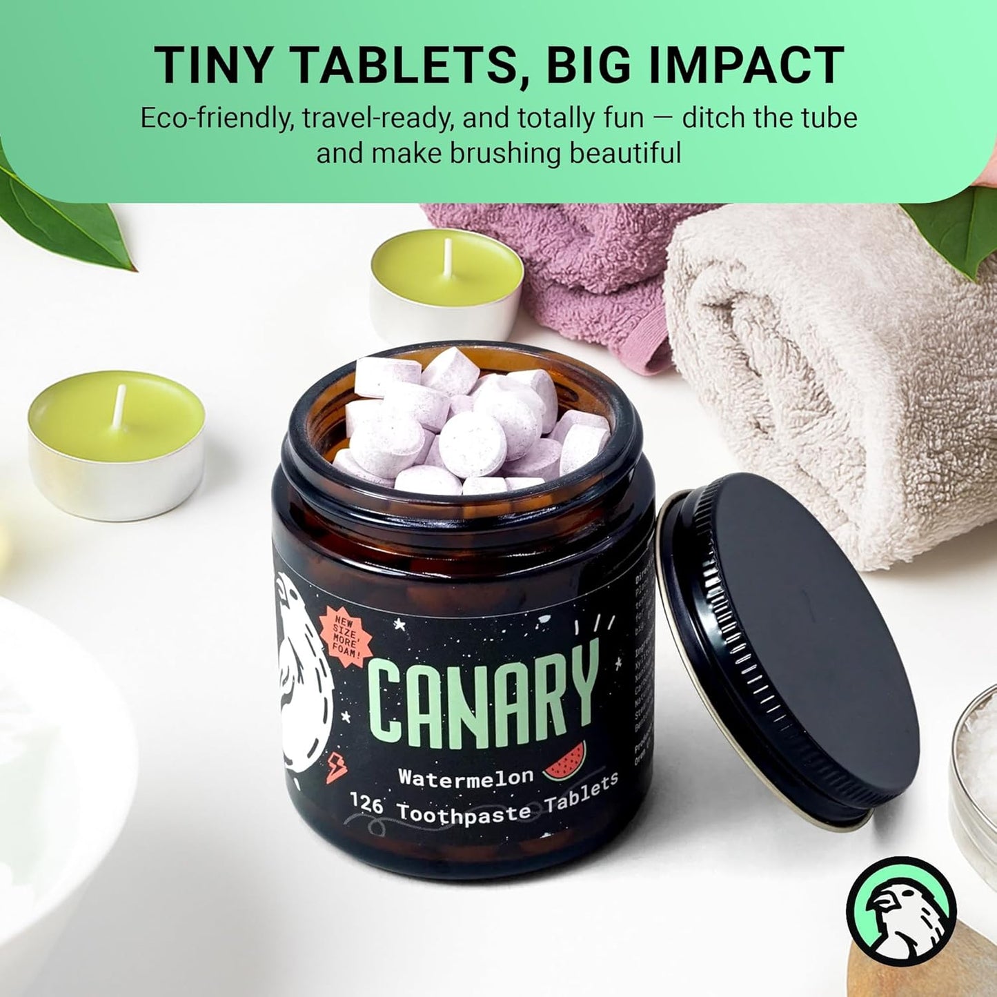 Canary Nano Hydroxyapatite Toothpaste Tablets Watermelon- Remineralizing, Fluoride Free, All Natural Tabs with Xylitol - Great for Kids, Plastic Free - 126 Count