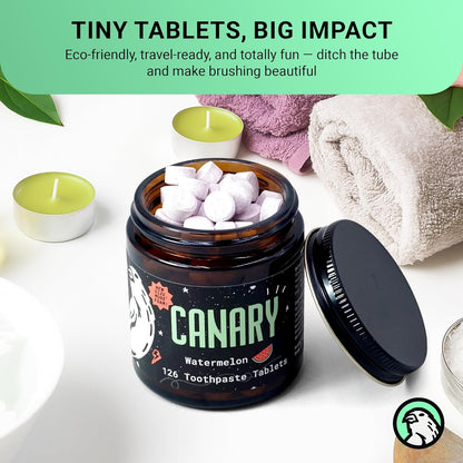 Canary Nano Hydroxyapatite Toothpaste Tablets Watermelon- Remineralizing, Fluoride Free, All Natural Tabs with Xylitol - Great for Kids, Plastic Free - 126 Count