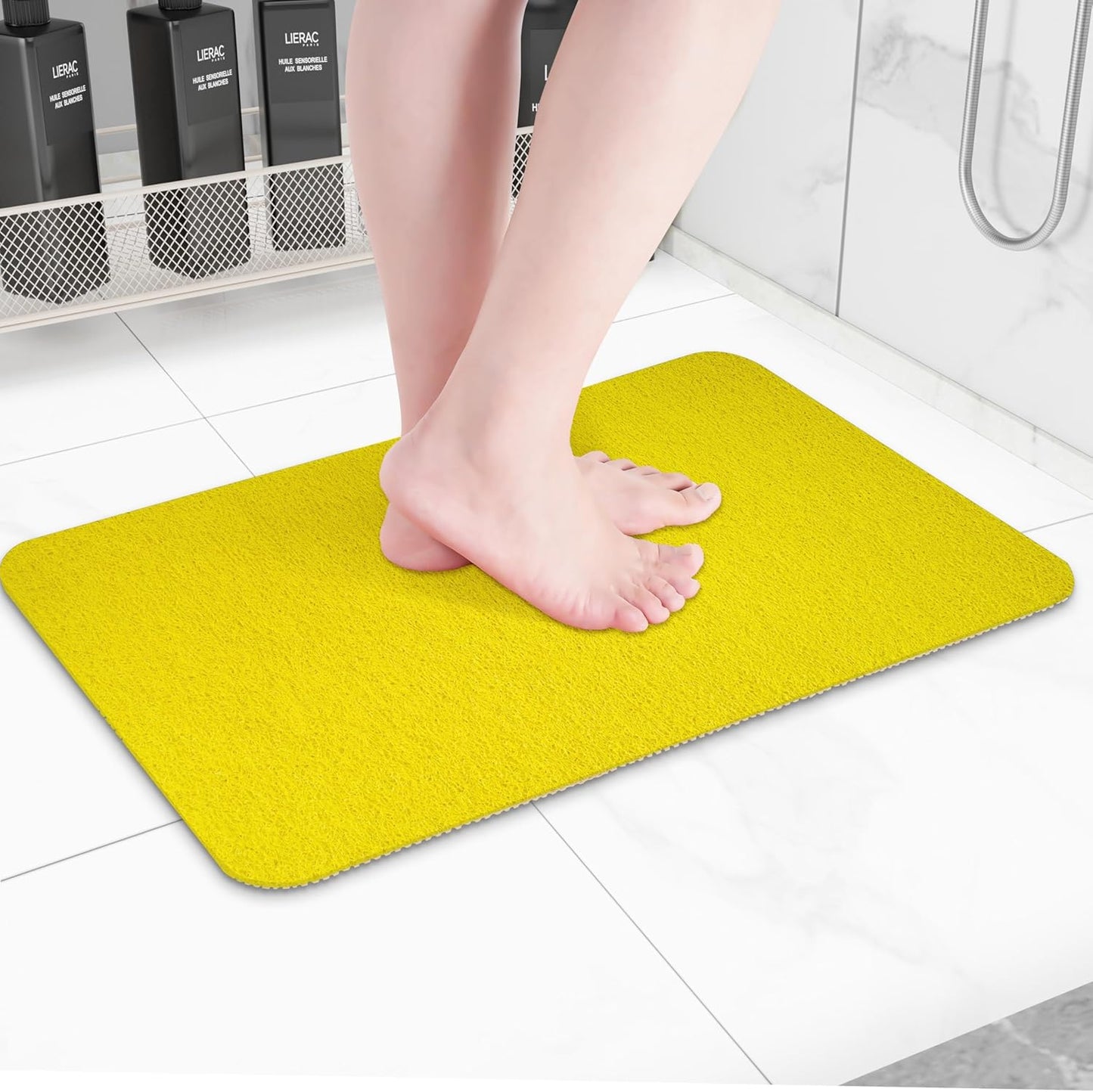 Non-Slip Bathtub Mat, Anti Slip Shower Mat, Fast Drying Bathtub Mats, Foot Scrubber Mat, Anti Slip Mat for Tub, Floor, Bathroom, Kitchen, Home, Hotel (Yellow 24"×16")