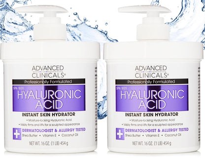 Advanced Clinicals Hyaluronic Acid Moisturizer Body Cream W/Vitamin E | Hydrating Cream & Body Lotion For Women & Men To Help Improve Look of Wrinkles, Dry Skin, Crepey Looking Skin, 16OZ, 2-Pack