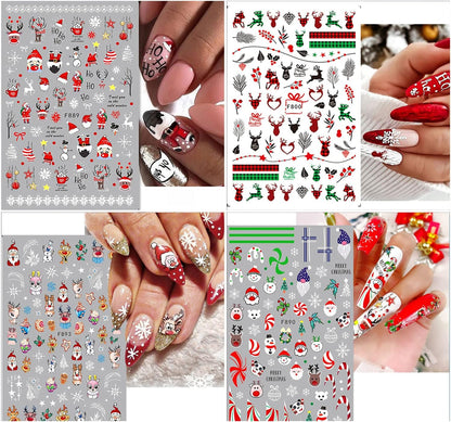 10 Sheets Christmas Nail Art Stickers 3D Xmas Nail Decals Winter Snowflake Santa Claus Snowman Buffalo Plaid Reindeer Nail Stickers for Christmas Nail Designs Decorations Manicure Tips Charms