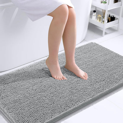 OLANLY Bathroom Rugs 44x24, Extra Soft Absorbent Chenille Bath Rugs, Rubber Backing Quick Dry, Machine Washable Bath Mats for Bathroom Floor, Tub and Shower, Home Decor Accessories, Light Grey