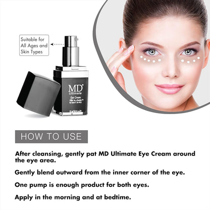 MD Ultimate Eye Cream – Under Eye Cream for Reduced Dark Circles, Puffiness, Wrinkles, Bags & Anti-Aging – Enriched with Collagen, Peptides, Shea Butter for Firmness, Lifting & Moisturization