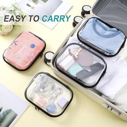Sanwuta 6 Pcs Clear Hard Zipper Case Pencil Pouches Hard Plastic Zipper Pouches Makeup Bag Transparent Cases for Snacks Plastic Storage Organizer Box for Travel(Black,7.87 x 5.9 x 2 Inch)